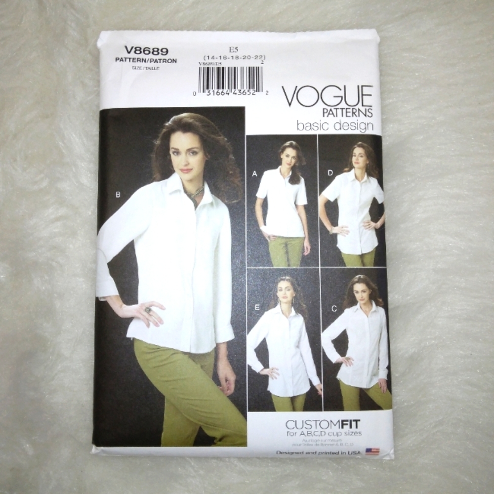 VOGUE V8689 Sz 14-22 Misses' Button-Down Yoke Shirts, EASY